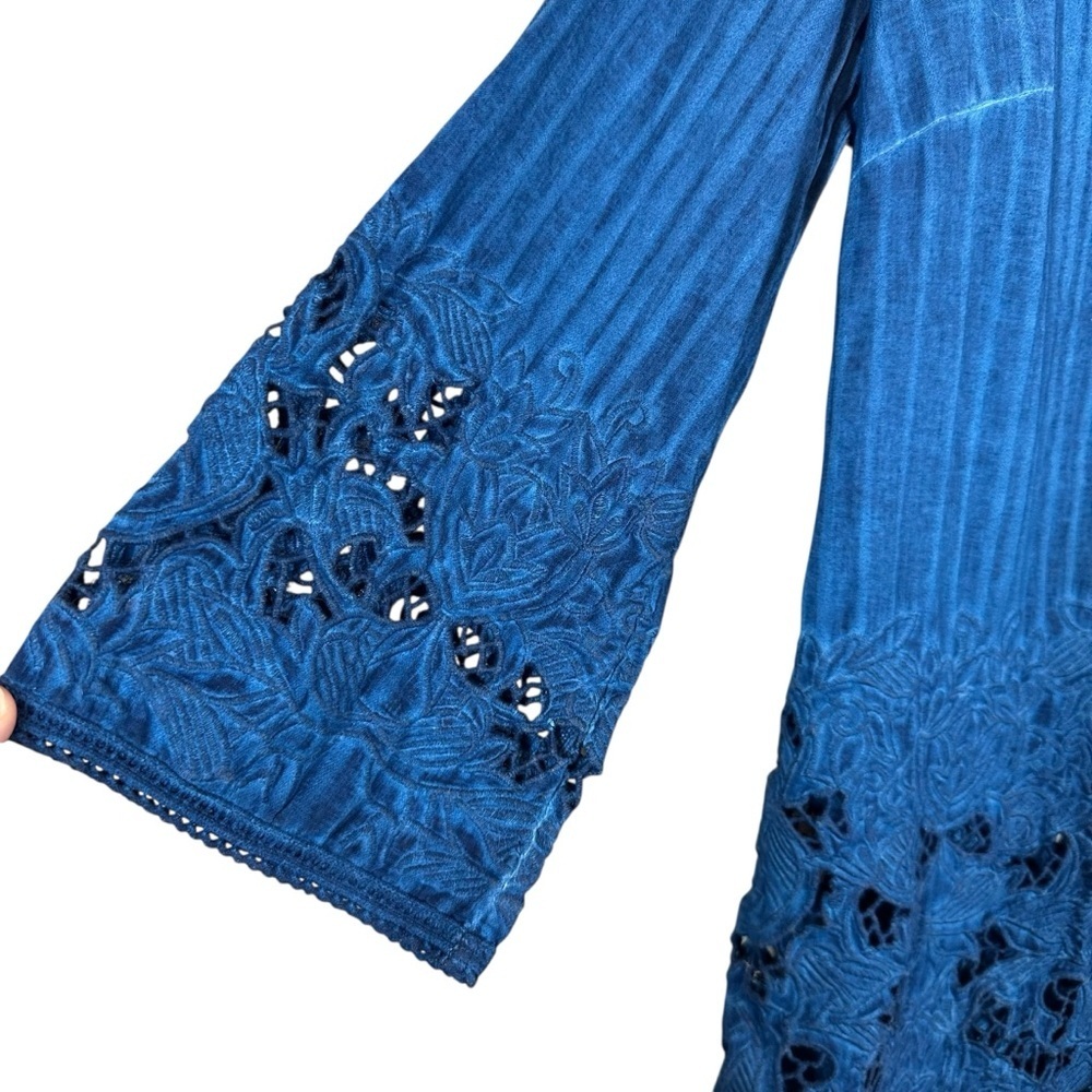 SOFT SURROUNDINGS Esme Women's Small Blue Embroidered Lace Boho V-Neck Tunic - Picture 5 of 9